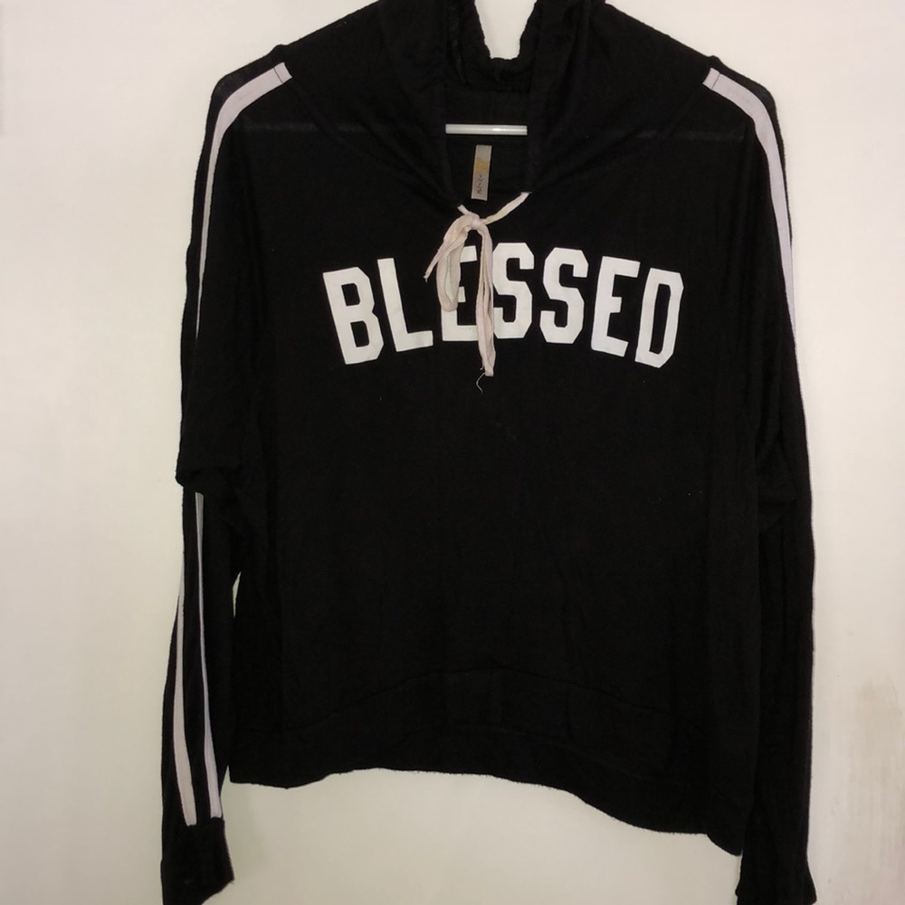 blessed  black and white stripped crop sweatshirt